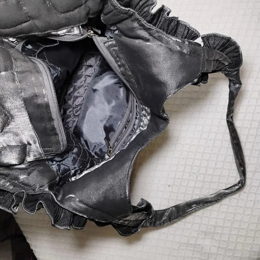 Metallic Crinkled Rose Sack Shoulder Bag Futuristic Space Cadet Coquette Fantasy